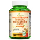 NutreeVit Organic Turmeric mit Ashwagandha & Ginger - 120 Kapseln | Ashwagandha Root & Turmeric Supplement mit Vitamin D3 | Kräuterergänzung für allgemeine Wellness