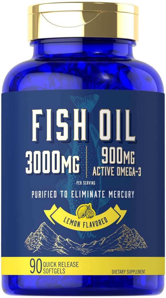 Carlyle Fish Oil 3000mg | 900mg Omega 3 | 90 Softgels | Lemon Flavor | Non-GMO und Gluten kostenlose Ergänzung