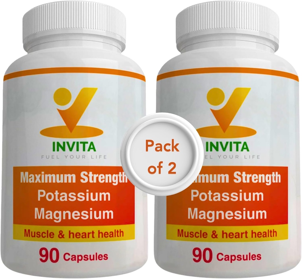Invita Kalium-Magnesium-Ergänzung (180 Kapseln) Hohe Absorption Kalium-Magnesium-Komplex mit Aspartat & Chloride - Unterstützt Herz-Kreislauf-, Muskel- & Nerven-Gesundheit - Nicht GMO & Glutenfrei