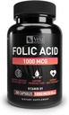 Folic Acid Supplement | 1.000 mcg pro Servierung, 200 Kapseln | Unterstützung Herzgesundheit, Prenatal Support Supplement | Non-GMO, 3. Partei geprüft