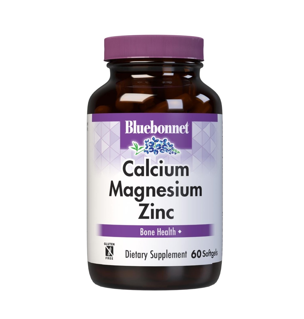 Bluebonnet Nutrition Calcium Magnesium Zink Plus Vitamin D3, 1000 mg Calcium, 500 mg Magnesium und 15 mg Zink, 400 IU Vitamin D3, Für starke gesunde Knochen*, Glutenfrei, Dairy-Fee, 60 softgel