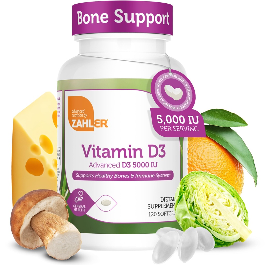 Zahler - Advanced Vitamin D3 5000 IU Softgels (120 Count) Kosher Vegetarisch freundliches Vitamin D für Immununterstützung, Knochen, Zähne & Muskel-Gesundheit - Tägliche D3 Vitamin-Ergänzung für Erwachsene - Easy Swallow V