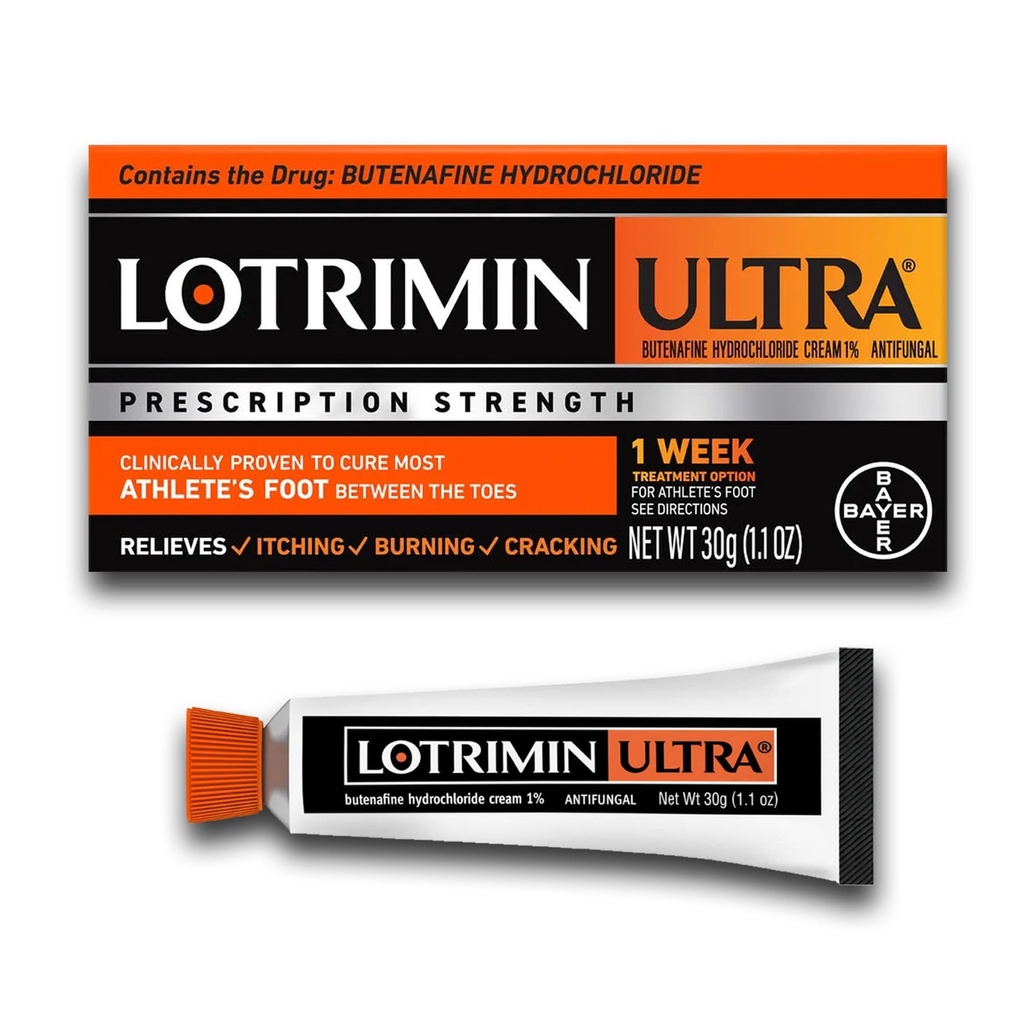 Lotrimin Ultra 1 Woche Sportler Fußbehandlung, Verschreibung Stärke Butenafine Hydrochlorid 1%, Cures Most Athlete Fuß zwischen Zehen, Creme, 1.1 Oz