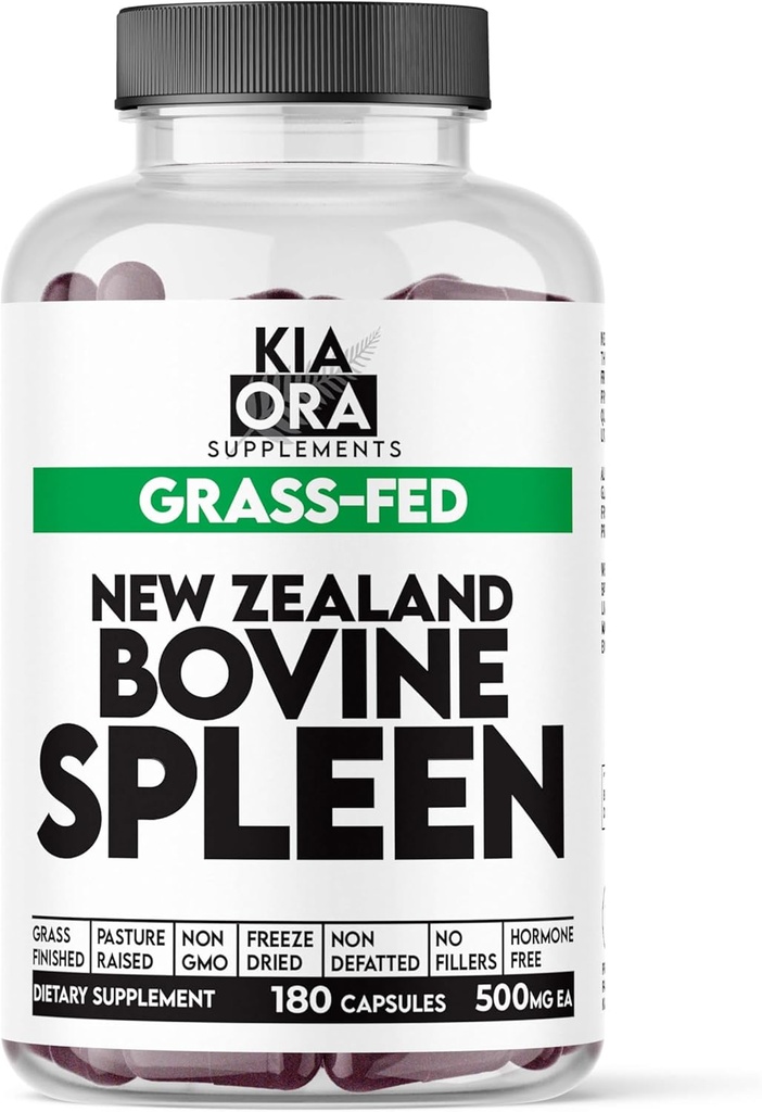 Supplément de rate de foie de boeuf herbeux (Fed Bovine Spleen Supplement) Gelé-séché, Spleen Glandulaire déshydraté – soutient la fonction immunitaire et la santé du sang – Capsules d'organes ancestraux – 180ct