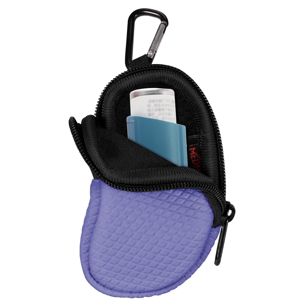 Neopren-Asthma-Inhalator-Halter, schützende Portable Travel Handy Holster, Leichte Tragetasche mit Carabiner Clip und Mesh Pocket Inside, Inhaler Nicht enthalten (Case Only) (Violet)