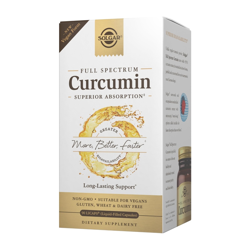 Solgar Full Spectrum Curcumin - 90 LiCaps - Überlegene Absorption - Gehirn, Gelenk- und Immungesundheit - Non-GMO, Vegan, Glutenfrei, Molkefrei - 90 Servierungen