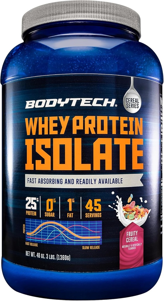 BODYTECH Whey Protein Isolate Powder - Fruchtiger Getreide (3 lbs./46 Servierungen)