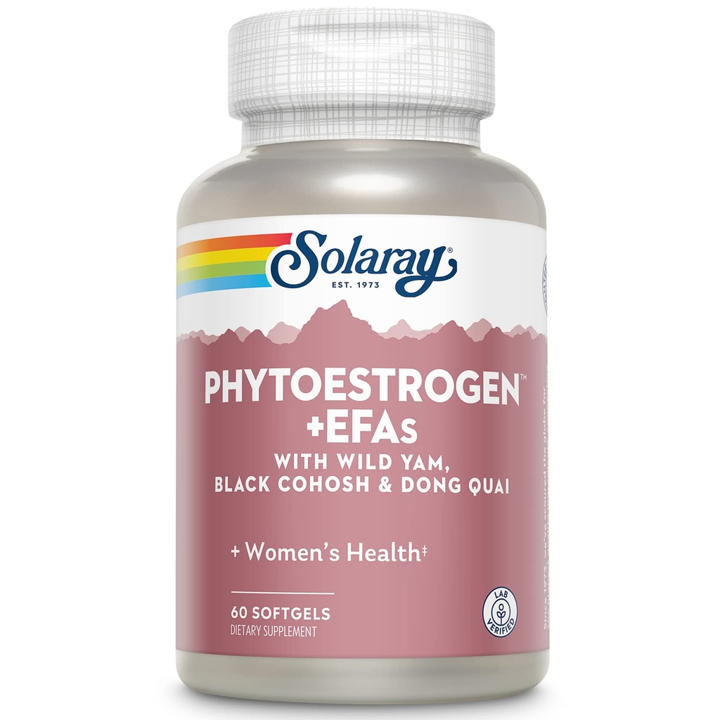 SOLARAY PhytoEstrogen Plus EFAs Soutien à la ménopause : Wild Yam, Black Cohosh, Soirée Primrose & Borage : 60ct, 30 Serv.