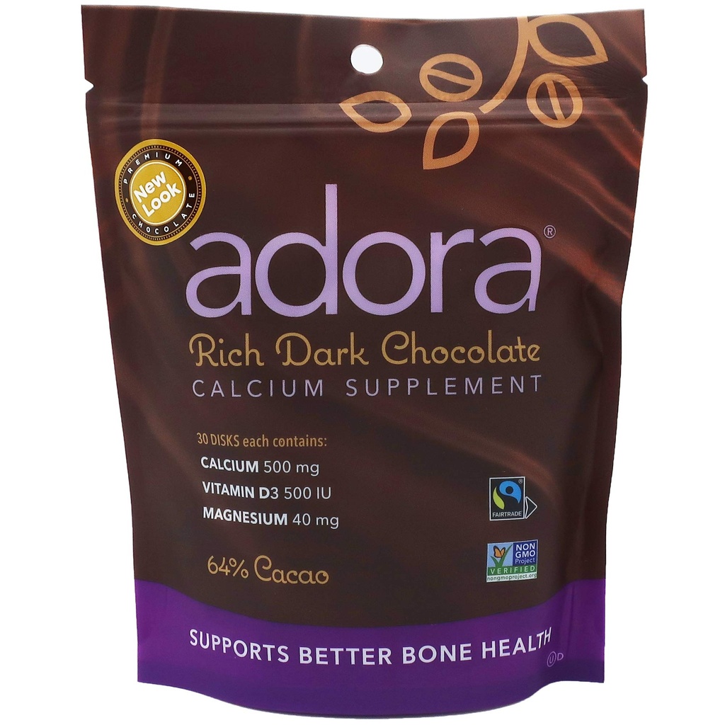 Adora Kalzium-Ergänzung, Fairtrade Dark Chocolate, Single Pack - 30 ct