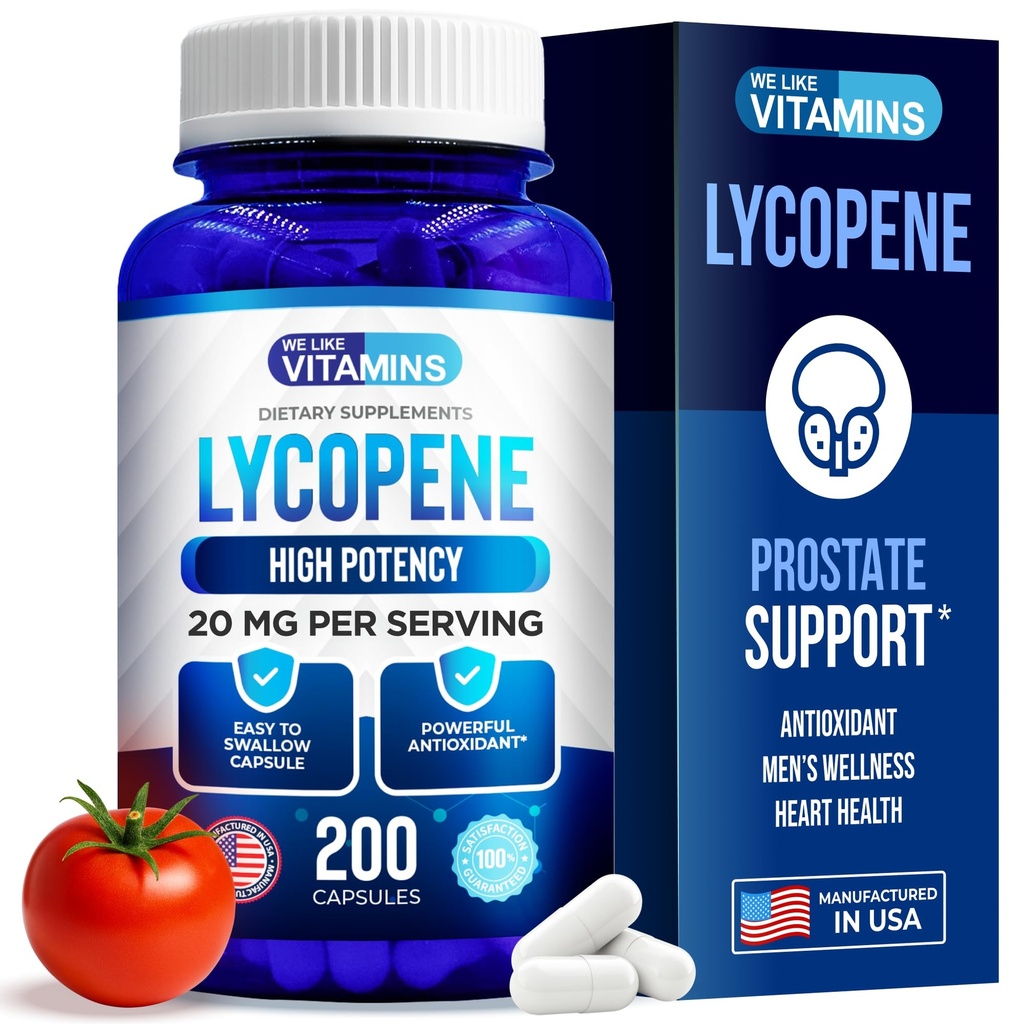 Wir mögen Vitamine Lycopin Ergänzungen für Männer - Lycopin 20mg pro Servieren - 200 Kapseln - Super Antioxidans, die Immunsystem und Prostata Gesundheit unterstützen