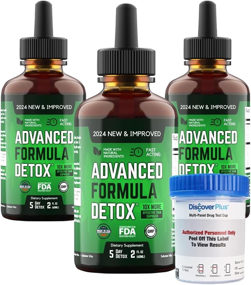 Salutem VitaTM Liquid Advanced Formula Detox - Kit de désintoxication avec coupe d'essai: supplément alimentaire liquide pour le nettoyage total du corps - supplément pour l'élimination des toxines - 3 Pack - 2 Fl Oz (20 portions)