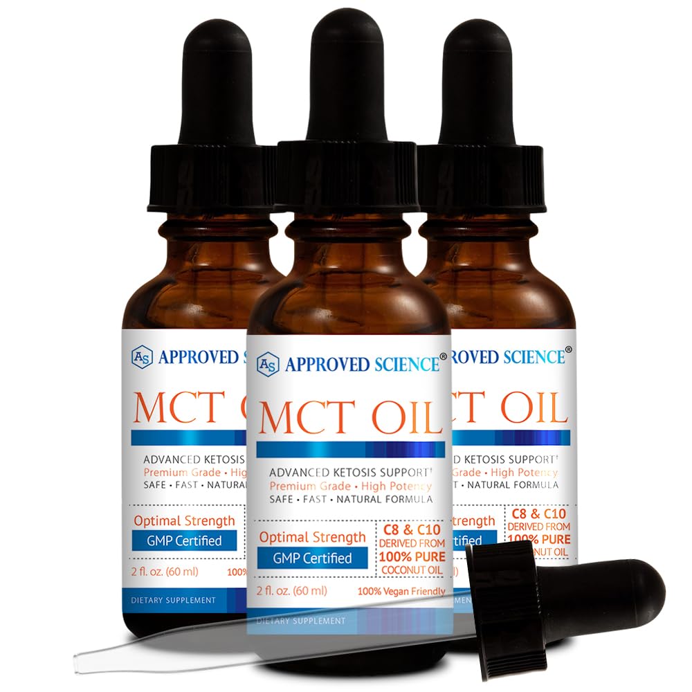 Huile MCT de Science® approuvée - Huile de triglycéride à chaîne moyenne pure (MCT) dérivée de noix de coco avec acide caprylique (C8) et acide capric (C10) - végétalien, 60 ml - boîte de 3