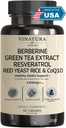 VINATURA Berberine HCL & Ceylon Cinnamon - Red Yeast Rice & CoQ10 1300mg pro Servierung *USA Made & Tested* Gesunde Levels mit Green Tea Extract, Resveratrol, Magnesium, Glycinate, Chromium Picolinate