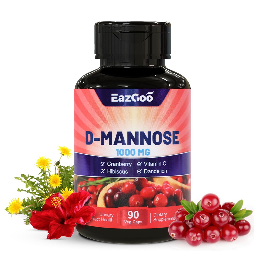 D-Mannose Ergänzung – 1000mg Kapseln mit Cranberry, Vitamin C, Hibiscus & Dandelion Extrakt, Unterstützung Urinärgesundheit, D Mannose & Cranberry Kapseln, 90 Graf