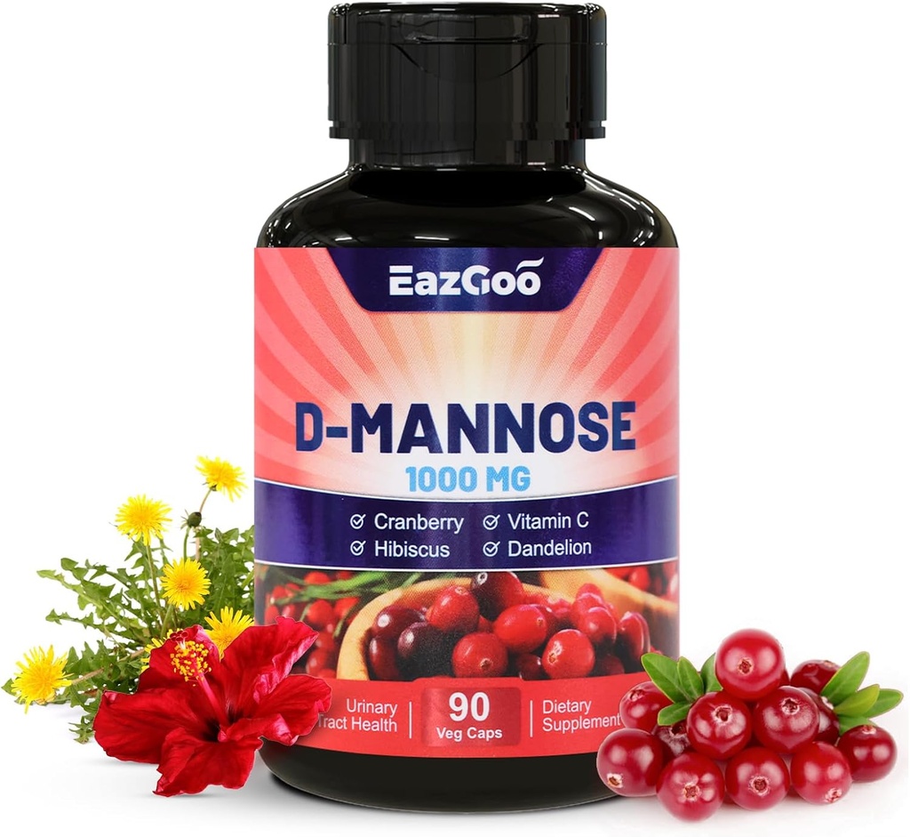 D-Mannose Supplement – 1000mg Kapseln mit Cranberry, Vitamin C, Hibiscus & Dandelion Extrakt, Unterstützung Urinärgesundheit, D Mannose & Cranberry Kapseln, 90 Graf
