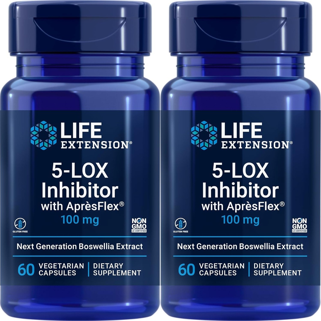 Inhibiteur de la durée de vie 5-LOX avec AprèsFlex 100 mg, 60 capsules végétariennes (paquet de 2)