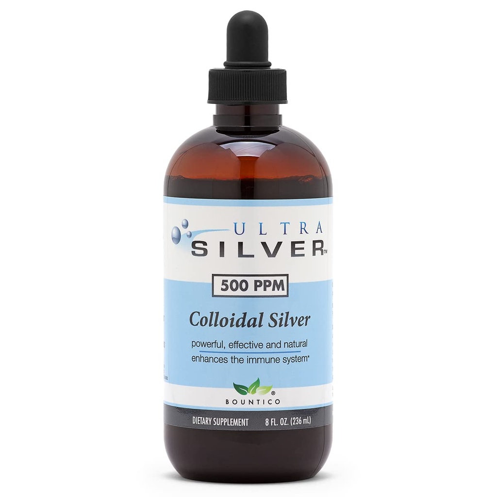 Ultra Silver® Colloidal Silver | 500 PPM, 8 Oz (236mL) | Mineralische Beilage | True Colloidal Silver - with Dropper