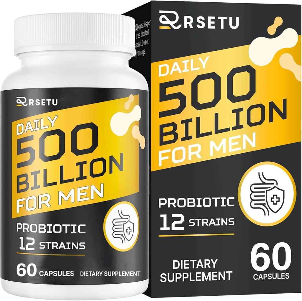 Probiotika für Männer, 500 Billion CFUs & 12 Strains Mens Probiotic mit Turmeric Cranberry, Goji, Gut Health für Männer, für Verdauungsmedizin, Gut, Bloating & Gas, Immune, Energieunterstützung, 30-Tage-Versorgung