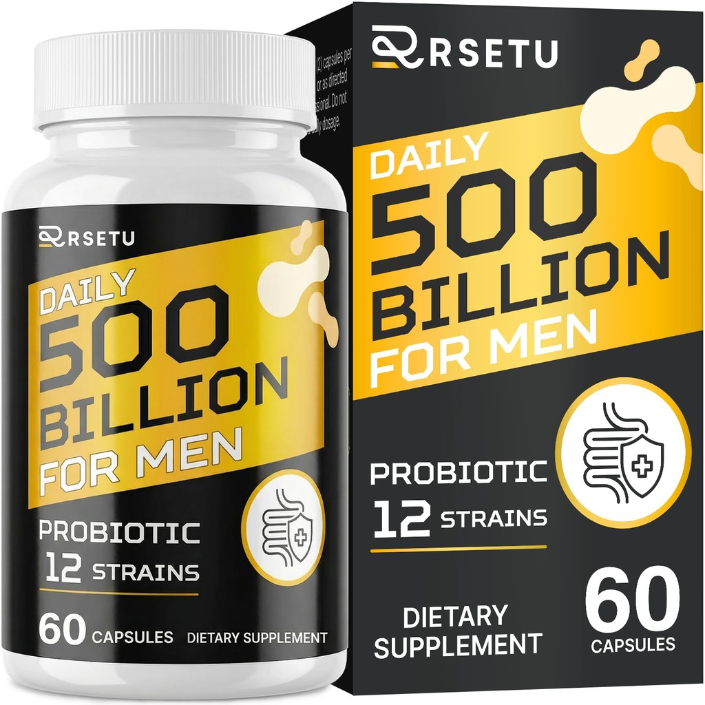 Probiotiques pour les hommes, 500 milliards UFC et 12 souches Hommes Probiotique avec canneberge curcuma, Goji, Gut Health pour les hommes, pour la santé digestive, Gut, Bloating & Gas, Immune, Soutien énergétique, 30 jours d'approvisionnement