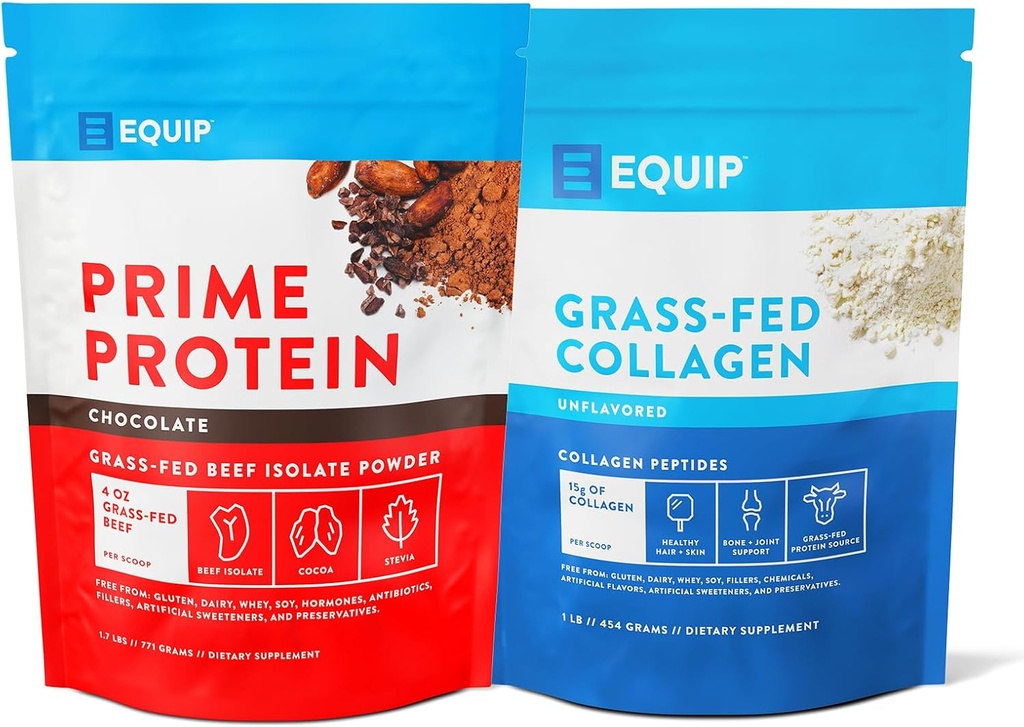 Equip Foods Prime Protein Pulver Schokolade & Gras Fed Collagen Pulver Unflavored