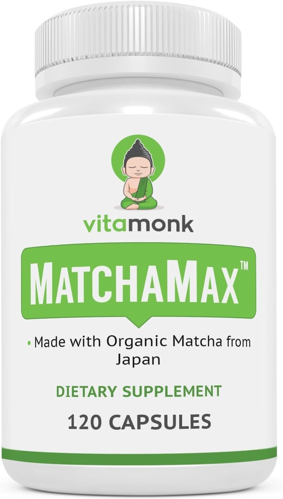 MATCHAMAXTM Organic Japanese Matcha Capsules - Pure Organic Matcha Green Tea Pills for Smooth Zen-Like Energy and Natural Mood Boost - Vegan Matcha Supplement verpackt mit Antioxidantien - 120ct
