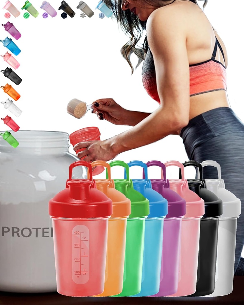 EBAT 16 Stück Set Buntes AntiDropBPAFREELeakProofProtein Shaker Bottle Value Pack w. Whisk Ball & ErgonomicDesign &, 8 Einzigartiges Farbwertpaket (siehe Foto) für Herren/Frauen /