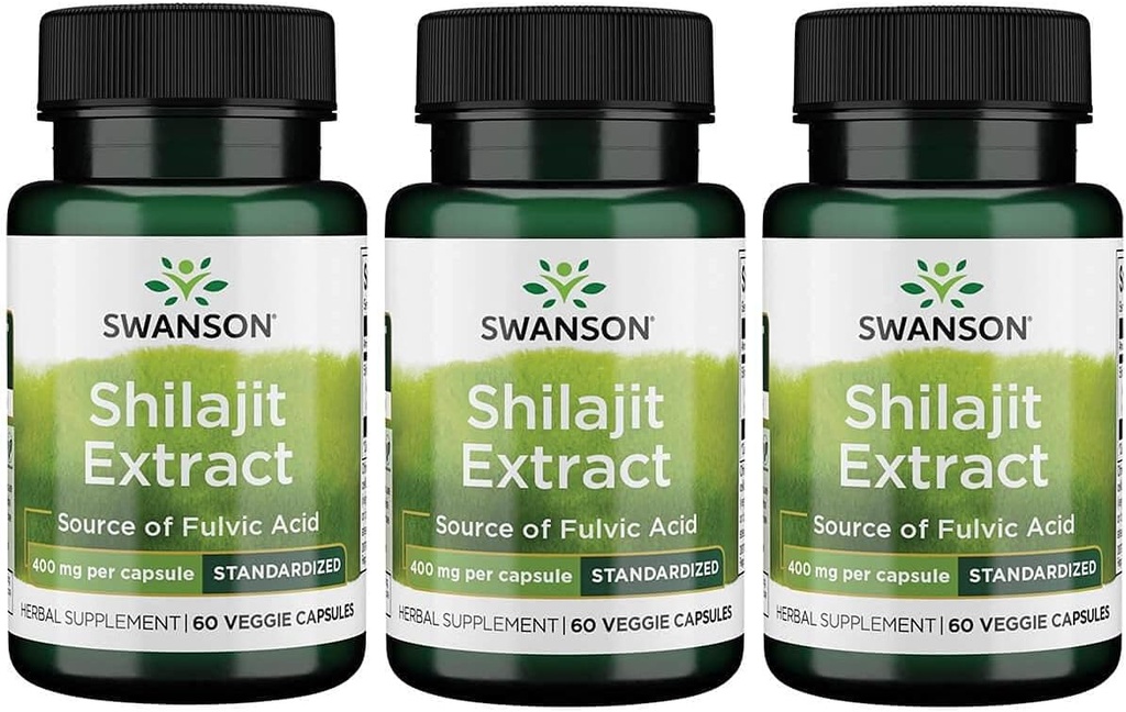 Swanson Shilajit Extract - Kräuterergänzung Förderung von Zellwachstumsunterstützung - Natürliche Formel für allgemeine Wellness - (400 Milligramme 60 Veg Kapseln) 3 Pack