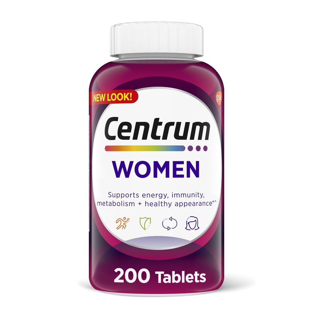 Centrum Multivitamin Tablet für Frauen, Multivitamin/Multimineral Supplement mit Eisen, Vitamin D3, B Vitamine und Antioxidantien Vitamine C und E, Glutenfrei, Non-GMO Zutaten - 200 Count