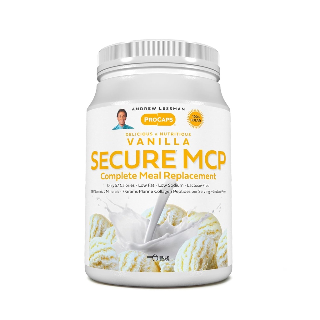 ANDREW MOINSMAN Secure MCP Remplacement complet des repas - Vanilla 30 portions - Seulement 57 calories, faible teneur, 7 grammes de peptides de collagène marin, favorise le radiant lisse peau douce, articulations confortables