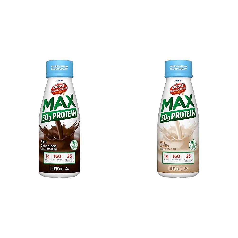 BOOST Glucose Control Max 30g Protein Nutritional Drink, 12 Rich Chocolate + 12 Sehr Vanille (Pack mit 24)