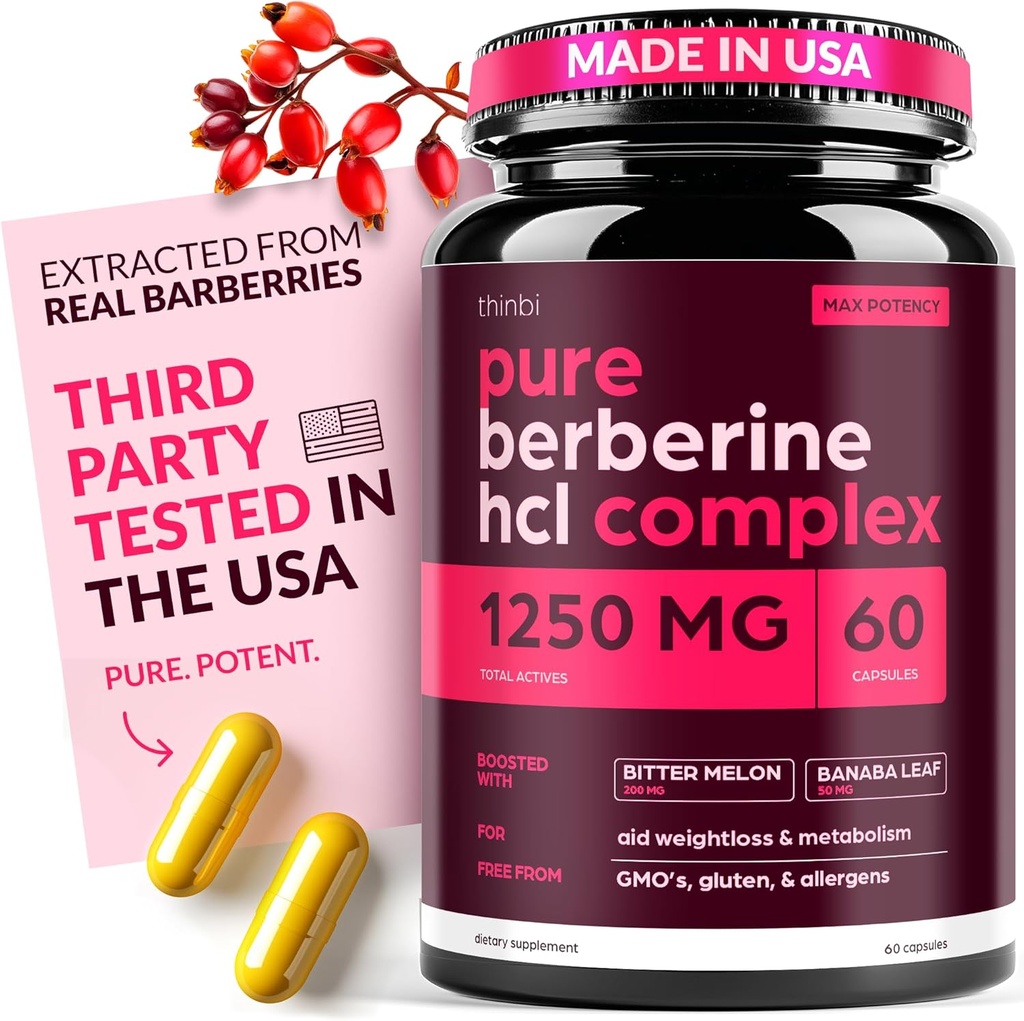 Berberine Supplement 1250mg Potent Botanical Capsules for Weight Management with Bitter Melon and Banaba Leaf - HCl from Barberry Extract- 30 Portionen