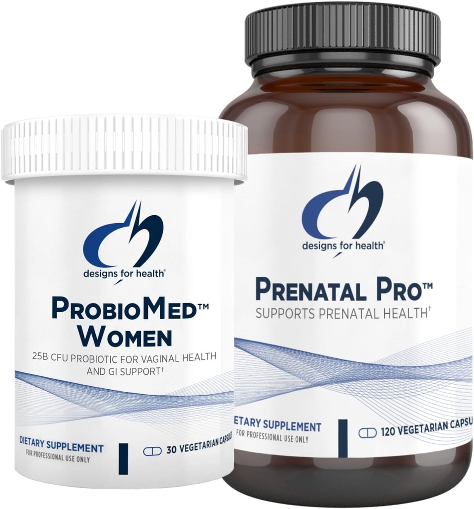 Designs for Health Prenatal & Probiotic Bundle - Prenatal Pro (180 Kapseln) Pränatal Multivitamin mit Folat und Chelat Mineralien & ProbioMed Frauen (30 Kapseln) Gut Health & Vaginal Probiotic