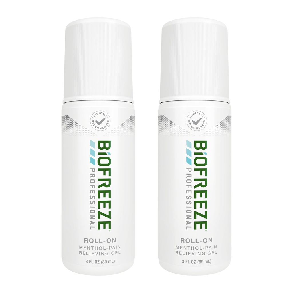 Biofreeze Professional Schmerzentlastungsrolle auf für Knie, Neck, Hüfte, Gelenk, &amp; Schulter, einfache Rückenschmerzen Schmerzen Schmerzlinderung, Sore Muskelentlastung, Roll-On Menthol Gel 3 Fl Oz (Pack von 2)