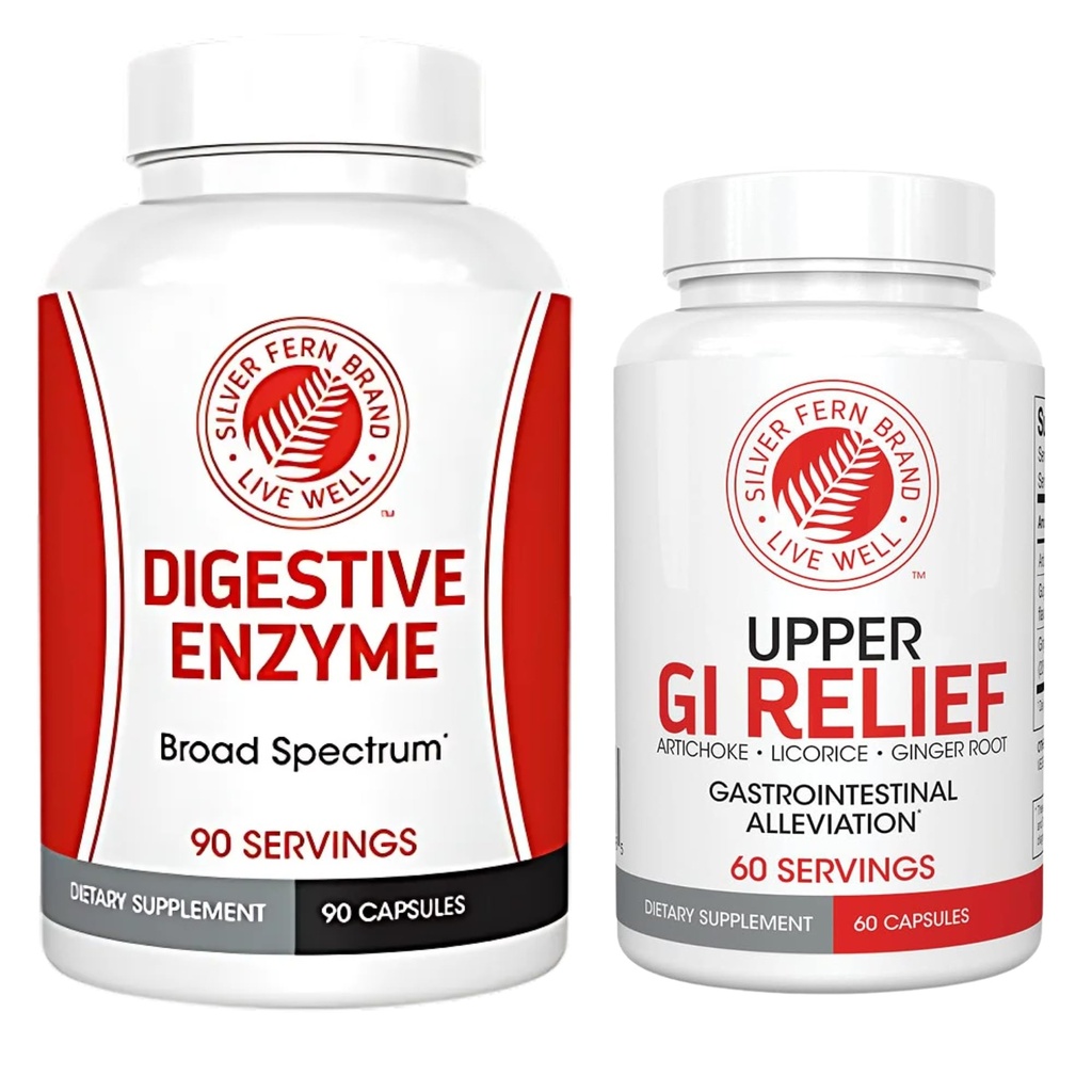 Silver Fern Brand - Kit de soutien à la digestion GI supérieure et inférieure - Groupe d'enzymes de soulagement GI et de digestion GI