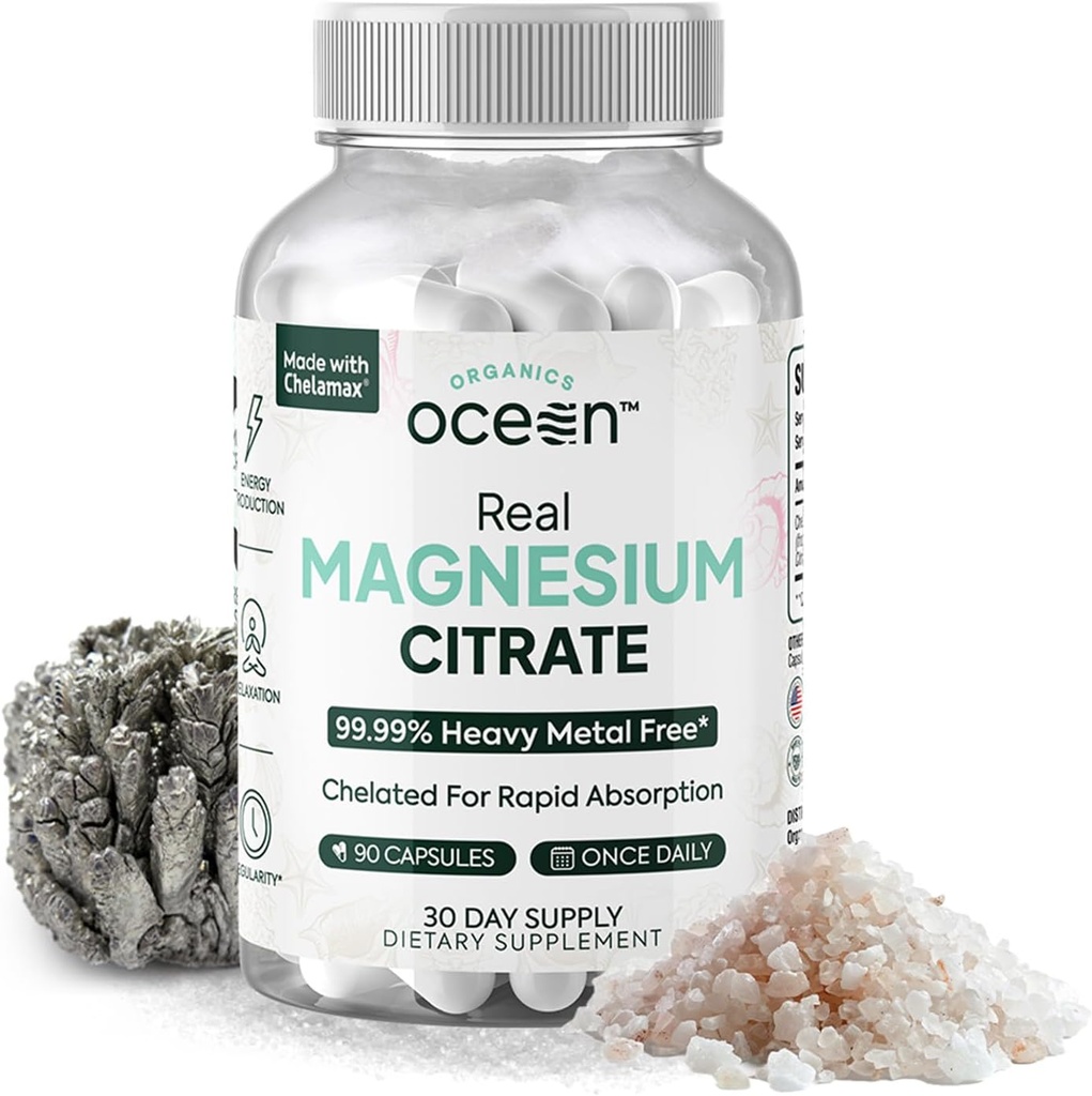 Bios Ocean Real Magnesium Citrat - High Absorption Magnesium Supplement - Chelat Magnesium unterstützt Energie, Entspannung und Regelmäßigkeit