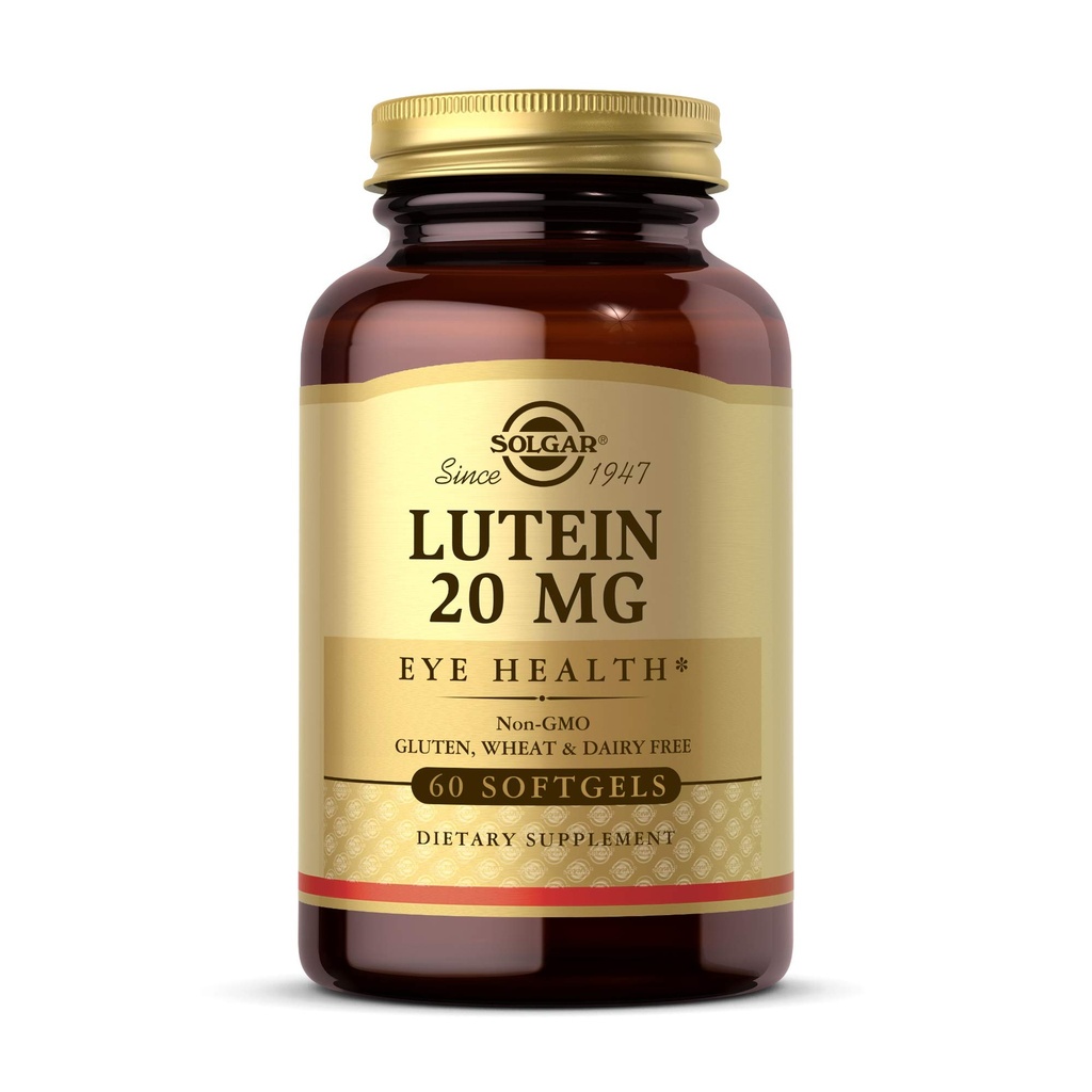 Solgar Lutein 20 mg, 60 Softgels - soutient la santé des yeux - aide à filtrer la lumière bleue - contient de la lutéine FloraGLO - non-OGM, sans gluten, sans lait - 60 portions