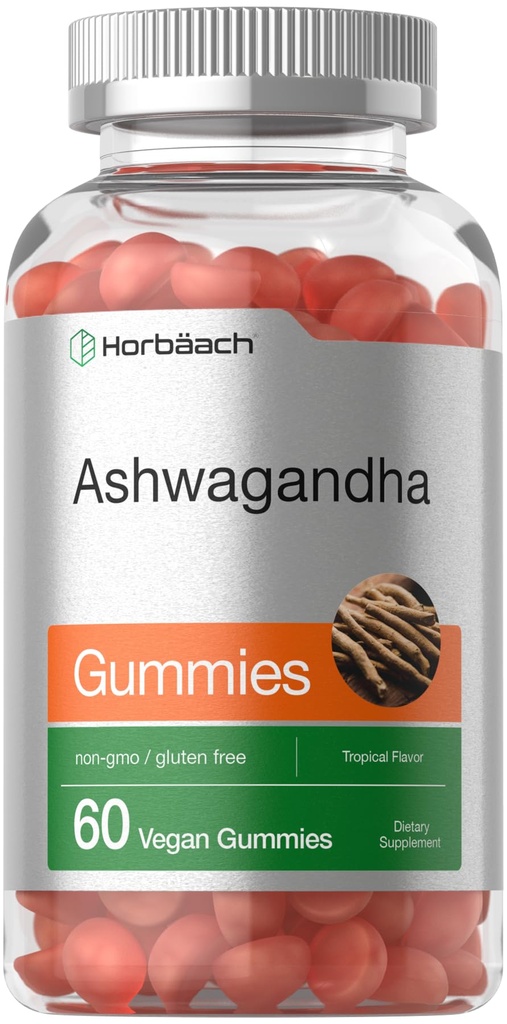Horbäach Ashwagandha Gummi für Damen und Herren | 60 Count | Vegan, Non-GMO, Glutenfreie Ergänzung | Tropical Flavor