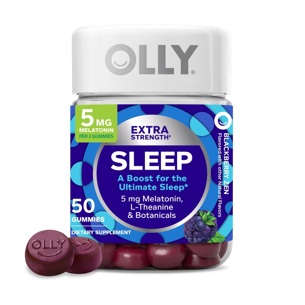 Gummy, 5 mg de mélatonine, L-Theanine, Camomille, Baume de citron, Aide au sommeil, BlackBerry - 50 Compte