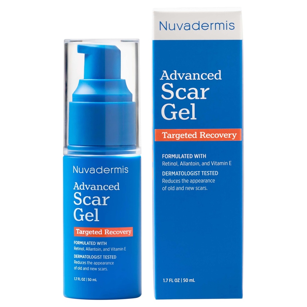 NUVADERMIS Silicone Scar Gel - 1.7 Fl Oz, Transparentes Gel - Retinol & Vitamin E Formel für chirurgische Narben - C-Section, Tuck & Keloid Care