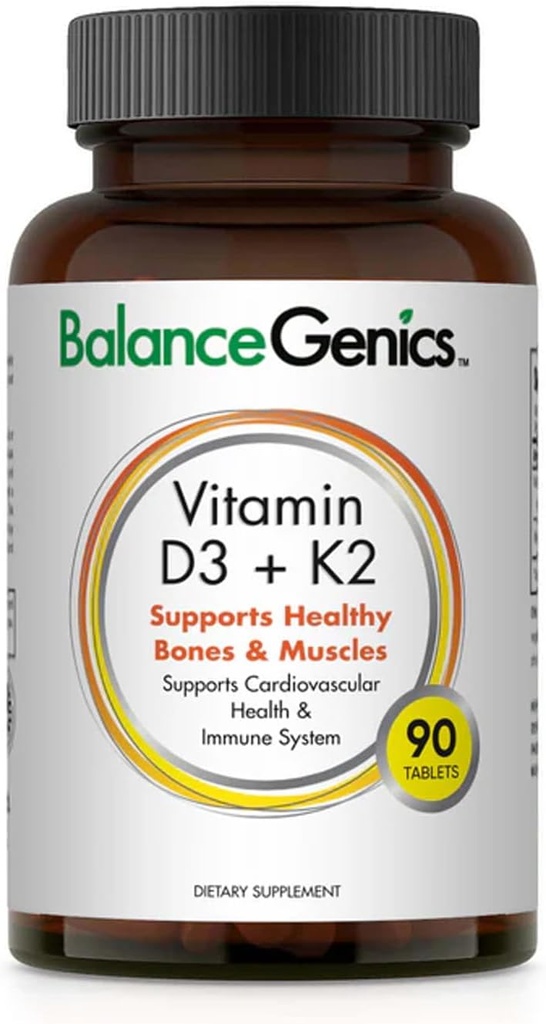 Vitamin D3 + K2 für gesunde Knochen & Muskeln - Nahrungsergänzung unterstützt Immunsystem, Muskelfunktion & Gesamt Wellness - Kalziumergänzung mit Bio-Formel - 50mcg D3&75mcg K2