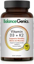 Vitamin D3 + K2 für gesunde Knochen & Muskeln - Nahrungsergänzung unterstützt Immunsystem, Muskelfunktion & Gesamt Wellness - Kalziumergänzung mit Bio-Formel - 50mcg D3&75mcg K2