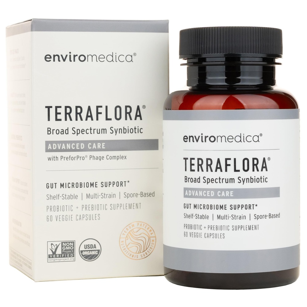 Terraflora Advanced Care Synbiotic - SBO Probiotic and Prebiotic, Digestive & Gut Health, Soil Based Spore Pre and Probiotics for Women and Men with Bacillus Coagulans, Subtilis, Vegan - 60 Capsules