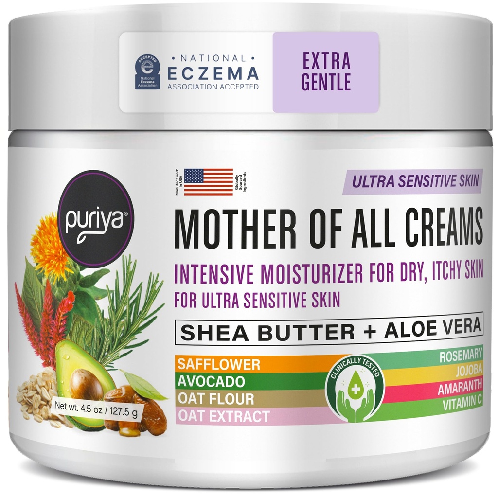 Puriya National Eczema Association Akzeptierte Creme 4.5 oz, Dry Itchy Skin Relief, Kolloidal Oatmeal Lotion, Für Kinder, Erwachsene, Gesicht, Hände, Mutter aller Cremes, Pflanzenbasierte Hydration,No Fragrance Hinzugefügt