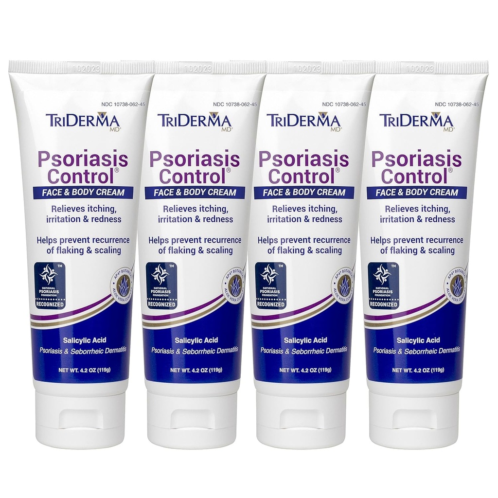 TriDerma Psoriasis Control Face & Body Cream - Maximale Stärke 3% Salicylsäure, AP4 Aloe Vera Gel, Urea Cream - Extra Moisturizing Treatment, No Cortison oder Coal Tar - FSA Eligible - 4.2 oz, 4Pack