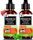 (2 Pack) Organisches Öl von Oregano mit schwarzem Seedöl für Immune, Verdauungsunterstützung & Antioxidans, w/Garlic Elderberry Saisonale Unterstützung 6X Absorption flüssige Oregano Tropfen