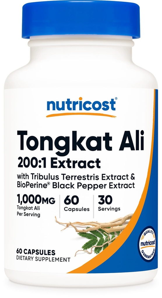 Nutricost Tongkat Ali 1000mg 60 Kapseln - mit Tribulus Terrestris und BioPerine, Vegetarische Kappen, Non-GMO, Glutenfrei, Potent Extract