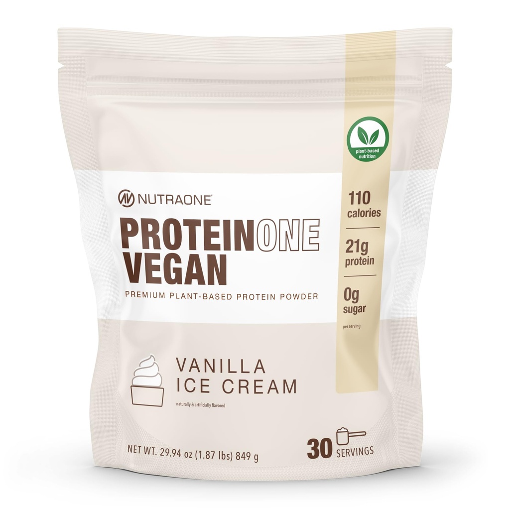 NutraOne ProteinOne Vegan Pflanzenbasiertes Proteinpulver Vegan Protein Powder, Dairy-Free, Pea und Reisprotein (Vanilla Ice Cream)