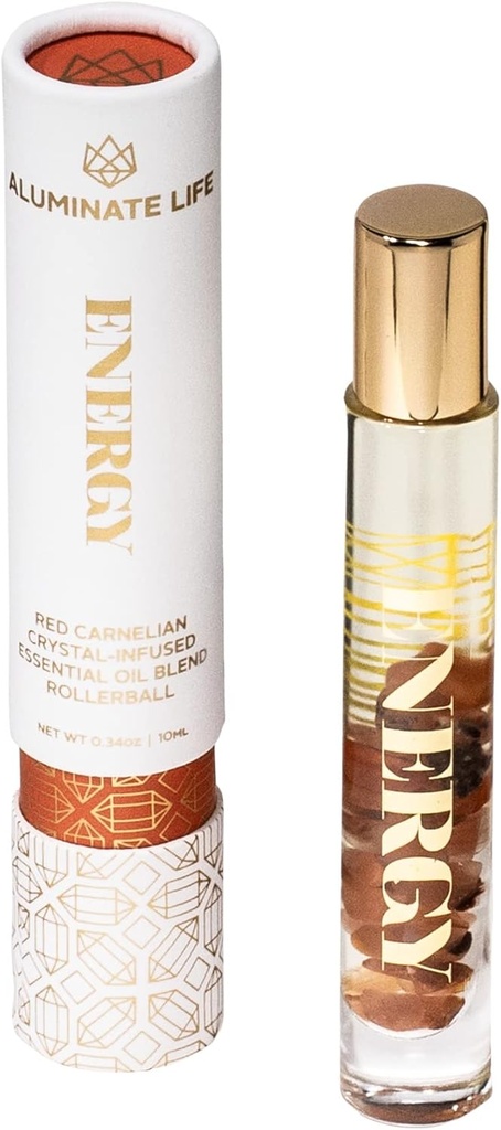 Essential Oil Rollerballs, .34 OZ, Energie - Rote karneolische Kristalle Infused - Duft von Zitronen, Grapefruit, & Bergamotte - Aromatherapie Rolle auf Ölen, Hautpflege, Massage