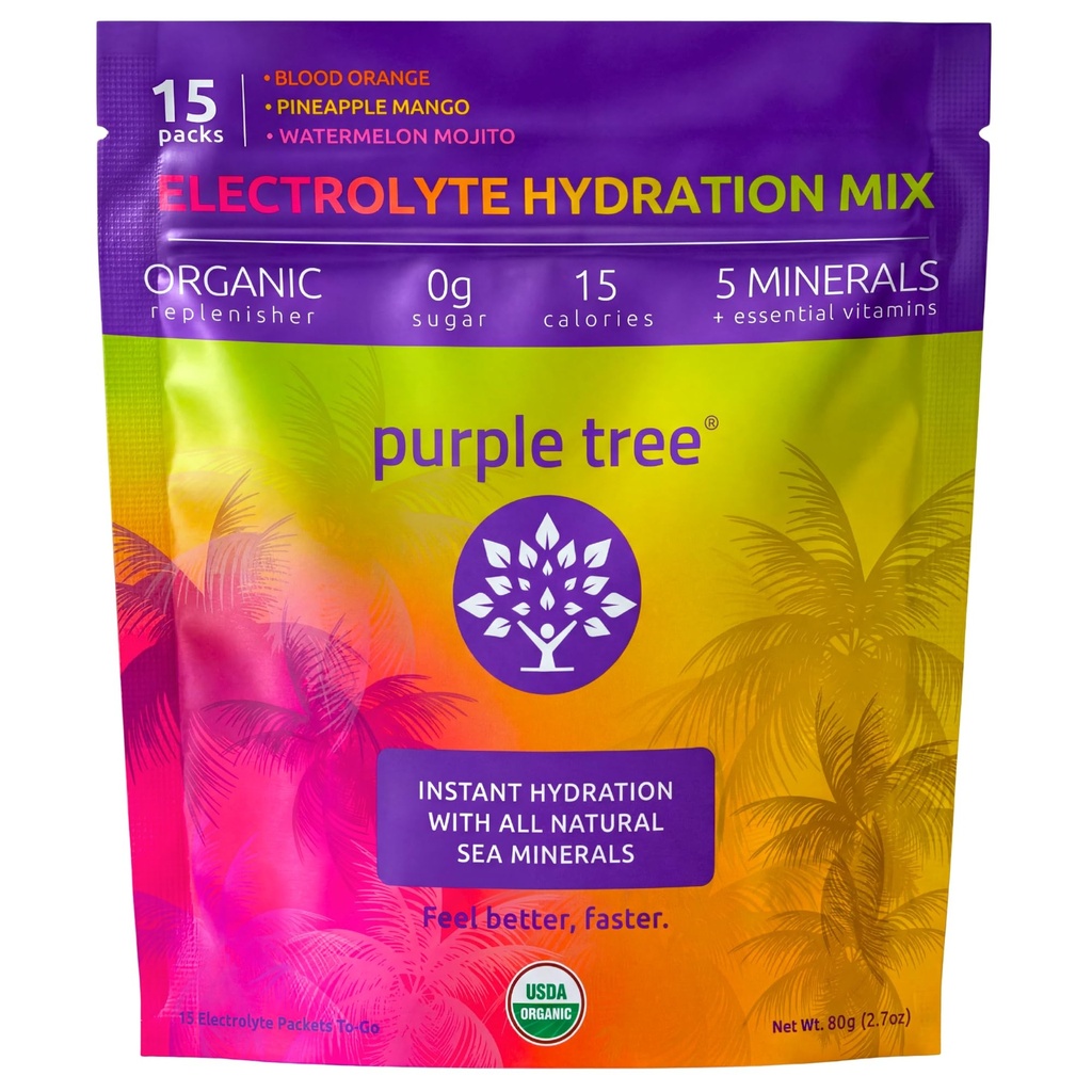 lila baum Organic Elektrolyt Hydration Packets, Zero Sugar, Sea Salts, Daily IV Hydrate Packs für schnelle Rehydration Relief - Wasser trinken Mix, Vielfalt Pack, 15 Einheiten