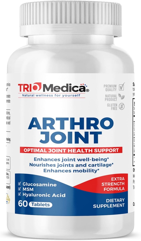 Arthro Joint Glucosamine MSM + Hyaluronsäure Tablet, Unterstützt gesunde Gelenkstruktur, Funktion & Komfort, Non-GMO, Glutenfrei, Sojafrei, 60 Count (Pack von 1)